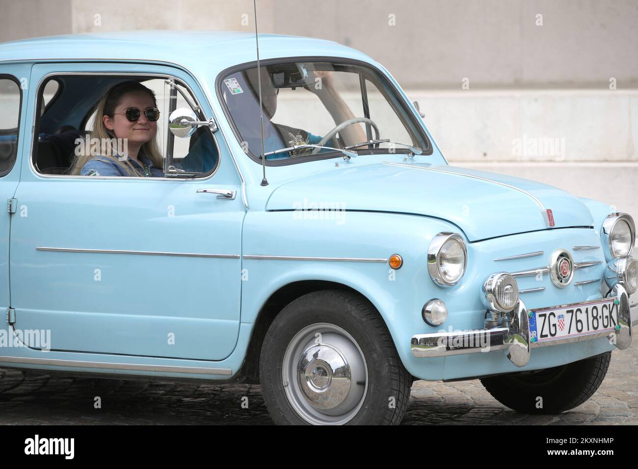 Old-timers are seen during Traditional Old-timer Rally 'Old school Landing in Zagreb' organized by the Ferdinand Budicki Automobile Museum at the Square of Victims of Fascism in Zagreb, Croatia on May 22, 2021. The 15th meeting of historic vehicles is marked on the occasion of 115 years of city and national automotive history. Photo: Sanjin Strukic/PIXSELL Stock Photo