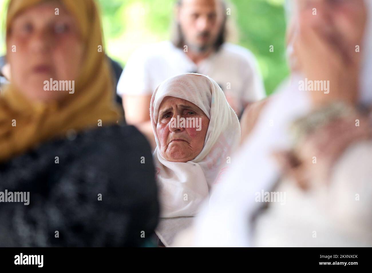 Mothers of Srebrenica follow the verdict against Ratko Mladic, in Potocari, Bosnia and Herzegovina ,on June 8, 2021 .The commander, the Bosnian Serb former general Ratko Mladic, was convicted in 2017 of genocide, crimes against humanity and war crimes. He was sentenced to life in prison. On Tuesday, that verdict was upheld by the International Criminal Tribunal for the Former Yugoslavia in The Hague, drawing a close to one of the darkest chapters in modern European history and ending a legal struggle that stretched back to 1995, when Mr. Mladic was first indicted.Now 79, Mr. Mladic has always Stock Photo