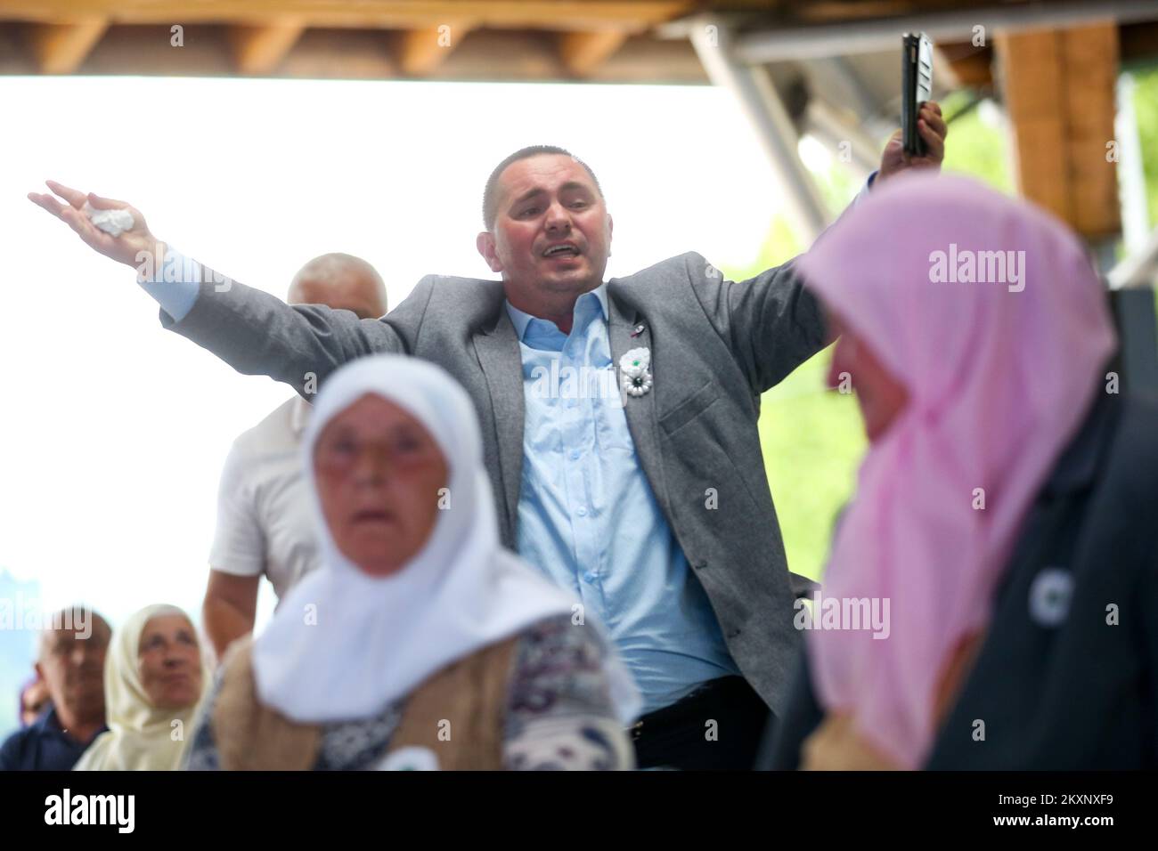 Mothers of Srebrenica follow the verdict against Ratko Mladic, in Potocari, Bosnia and Herzegovina ,on June 8, 2021 .The commander, the Bosnian Serb former general Ratko Mladic, was convicted in 2017 of genocide, crimes against humanity and war crimes. He was sentenced to life in prison. On Tuesday, that verdict was upheld by the International Criminal Tribunal for the Former Yugoslavia in The Hague, drawing a close to one of the darkest chapters in modern European history and ending a legal struggle that stretched back to 1995, when Mr. Mladic was first indicted.Now 79, Mr. Mladic has always Stock Photo