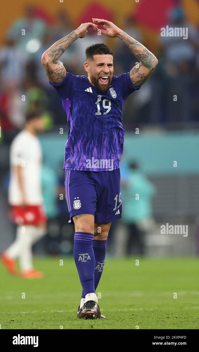 Doha, Qatar. 30th Nov, 2022. Nicolas Otamendi of Argentina screams at the fans during the FIFA World Cup 2022 match at Stadium 974, Doha. Picture credit should read: David Klein/Sportimage Credit: Sportimage/Alamy Live News Stock Photo