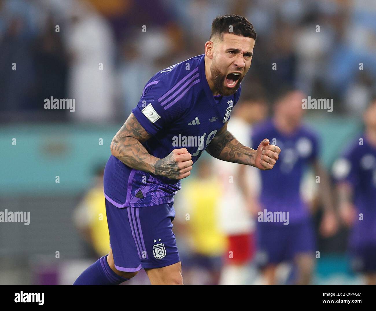 Doha, Qatar. 30th Nov, 2022. Nicolas Otamendi of Argentina screams at the fans during the FIFA World Cup 2022 match at Stadium 974, Doha. Picture credit should read: David Klein/Sportimage Credit: Sportimage/Alamy Live News Stock Photo
