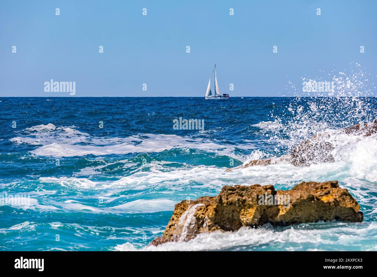 High waves seen on Verudela Beach, in Pula, Croatia, on June 30, 2021.A