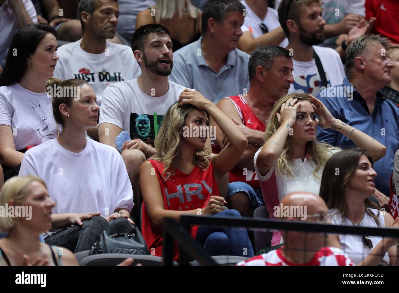 SPLIT, CROATIA - JUNE 30: Croatian fans cling to the head during the 2020 FIBA Men's Olympic Qualifying Tournament game between Brazil and Croatia at Spaladium Arena on June 30, 2021 in Split, Croatia. Photo: Ivo Cagalj/PIXSELL Stock Photo