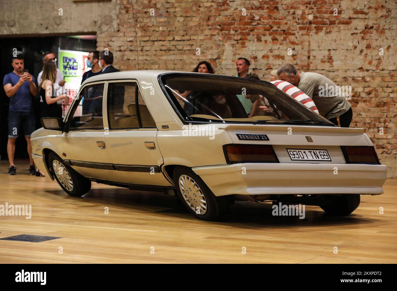 Twisted Renault car is pictured at art exhibition of Erwin Wurm