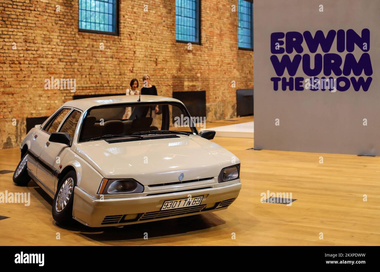 Twisted Renault car is pictured at art exhibition of Erwin Wurm
