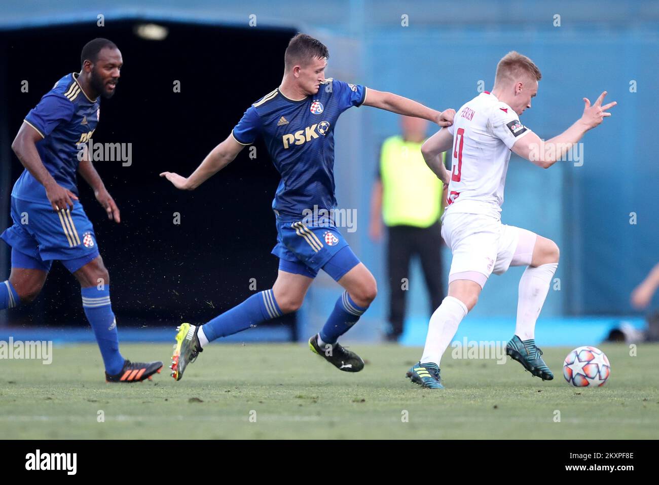 Patrick Pedersen of Valur controls the ball during UEFA Champions League First Qualifying Round match between GNK Dinamo Zagreb and Valur at Maksimir Stadium in Zagreb, Croatia on July 7, 2021. Photo: Igor Kralj/PIXSELL Stock Photo