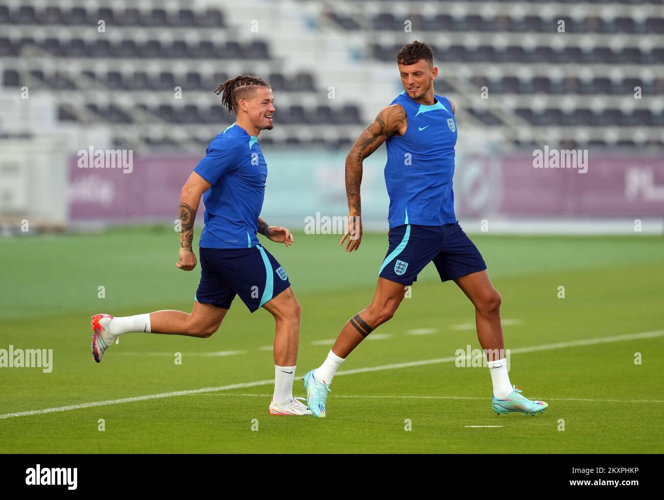 File photo dated 20-11-2022 of England's Ben White (right). Ben White has gone home from the World Cup due to personal reasons and is not expected to return to the England camp. The 25-year-old defender was included in Gareth Southgate’s 26-man squad for Qatar following an impressive start to the season with Arsenal. Issue date: Picture date: Wednesday November 30, 2022. Stock Photo