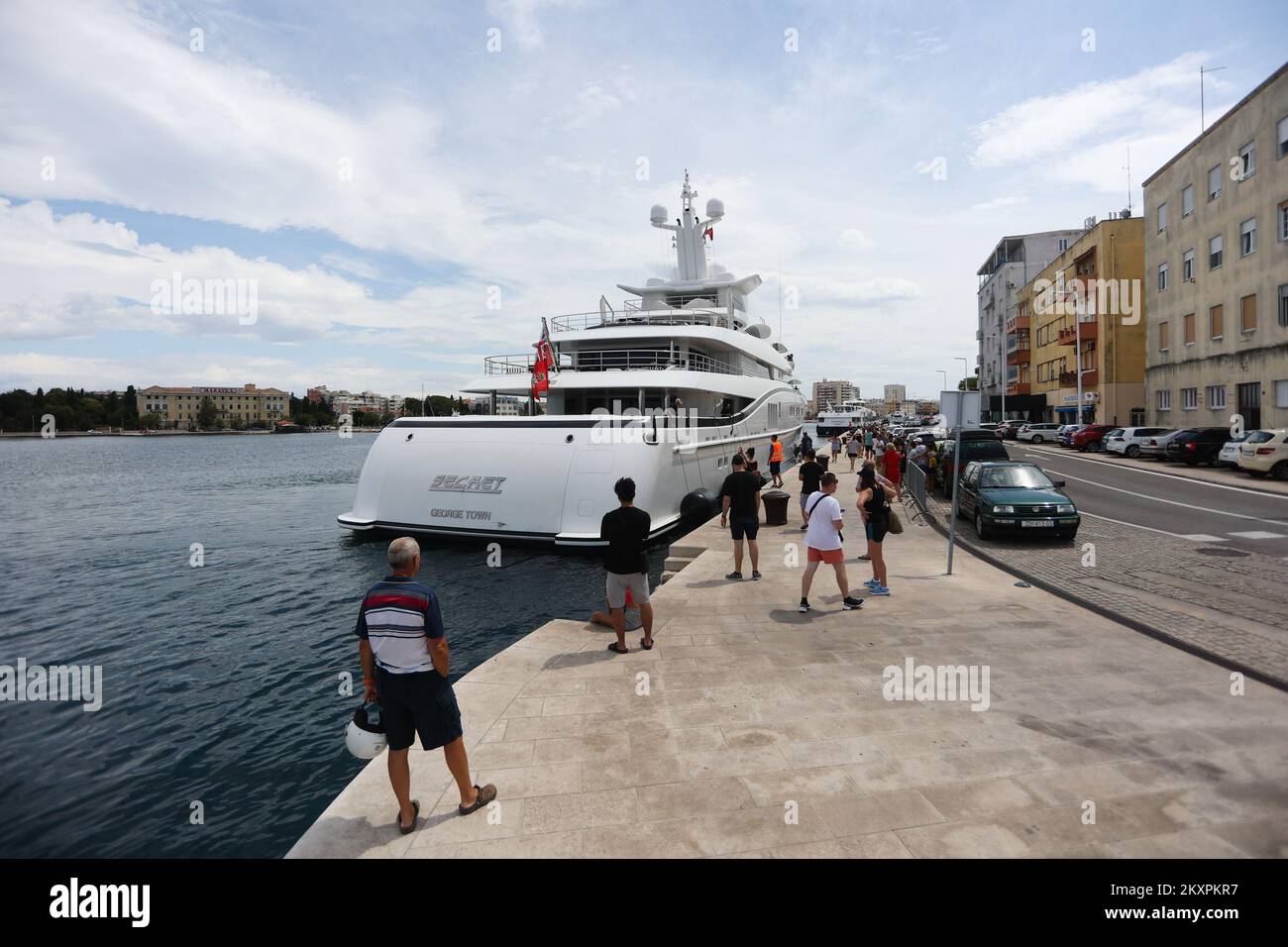 The 82.5-meter-long yacht 'Secret', owned by Nancy Walton Laurie, sailed  into the port in Zadar on July 18, 2021. Photo: Marko Dimic/PIXSELL Stock  Photo - Alamy