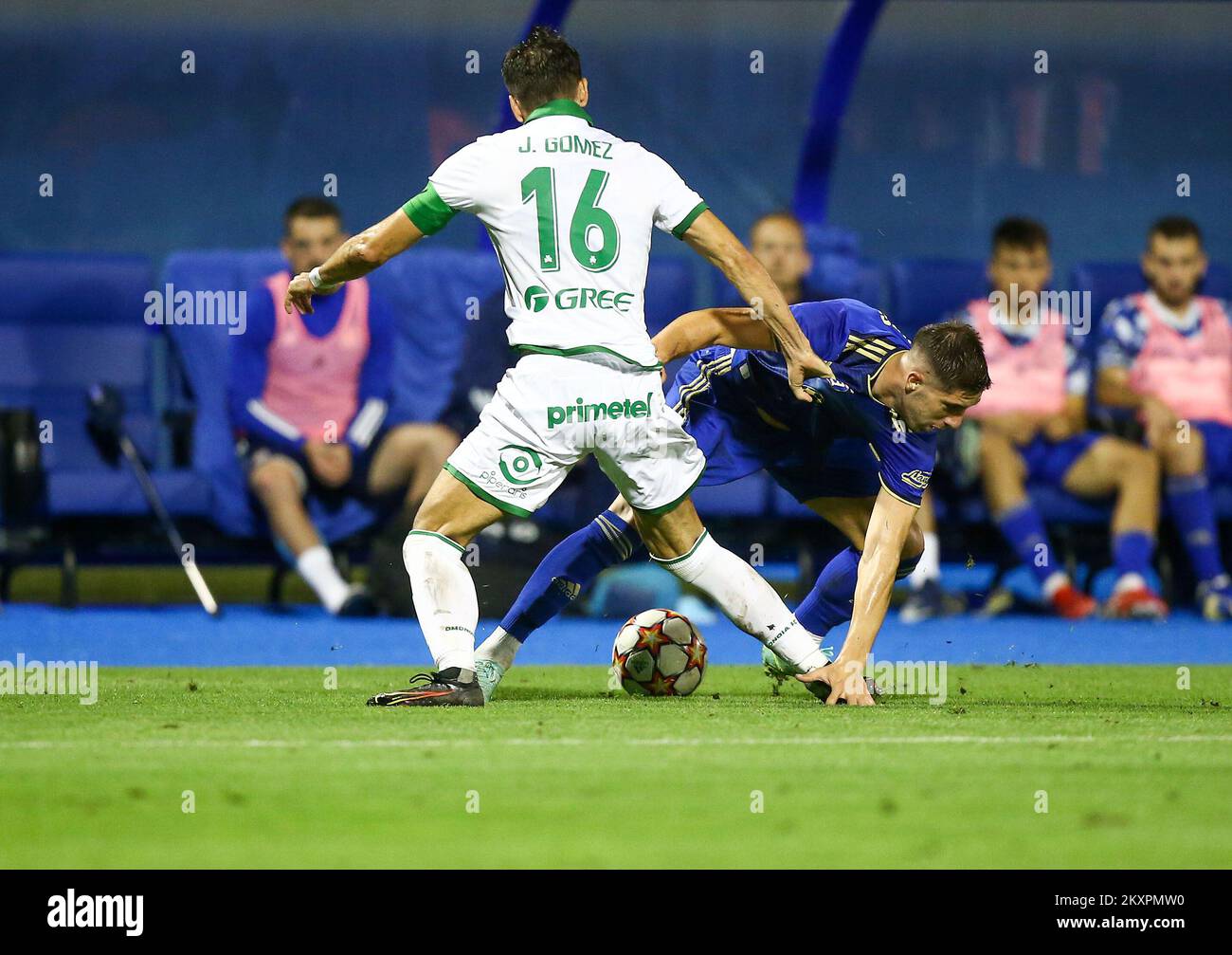 Zagreb, Croatia. 15th July, 2023. Luka Ivanusec of Dinamo Zagreb leaves the  pitch with an injury during the Supersport Supercup match between GNK Dinamo  Zagreb and HNK Hajduk Split at Maksimir stadium