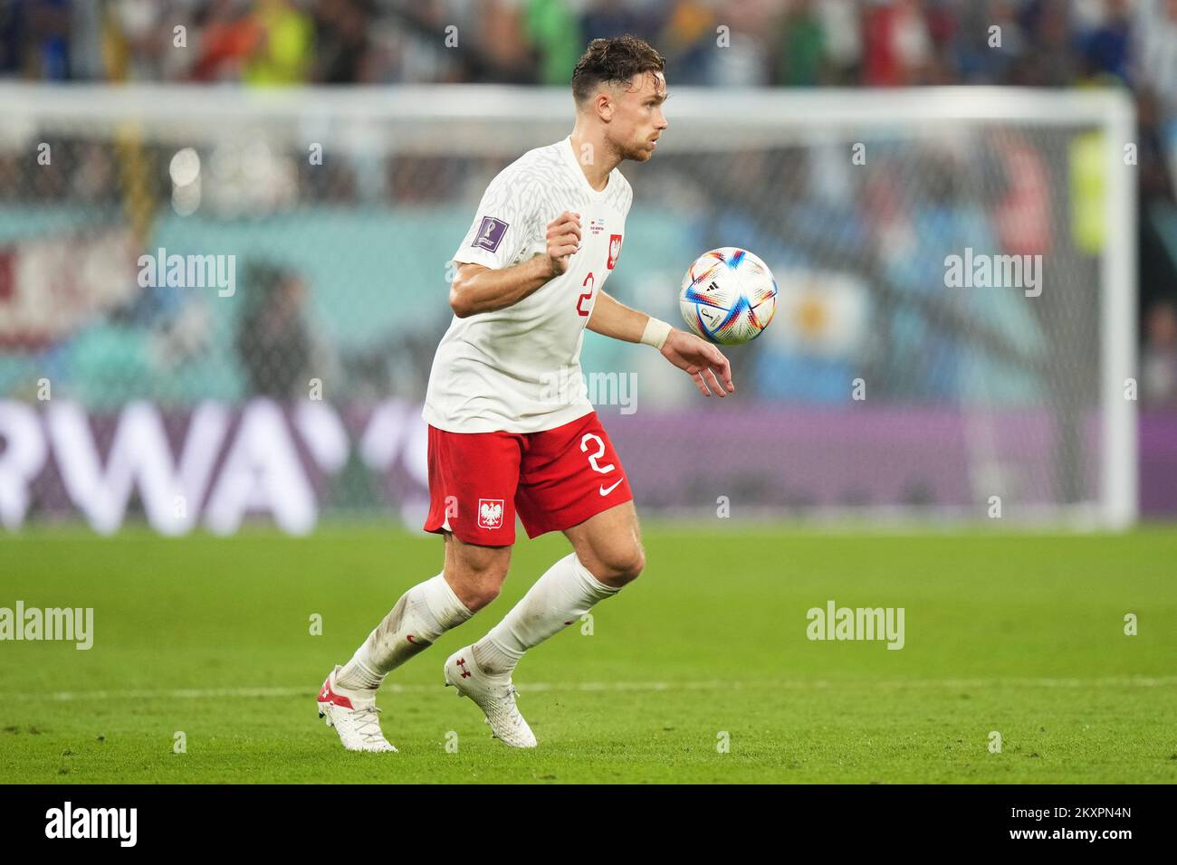 Matty Cash of Poland during the FIFA World Cup, Qatar. , . in Doha, Qatar. (Photo by Bagu Blanco/PRESSIN) Credit: PRESSINPHOTO SPORTS AGENCY/Alamy Live News Stock Photo