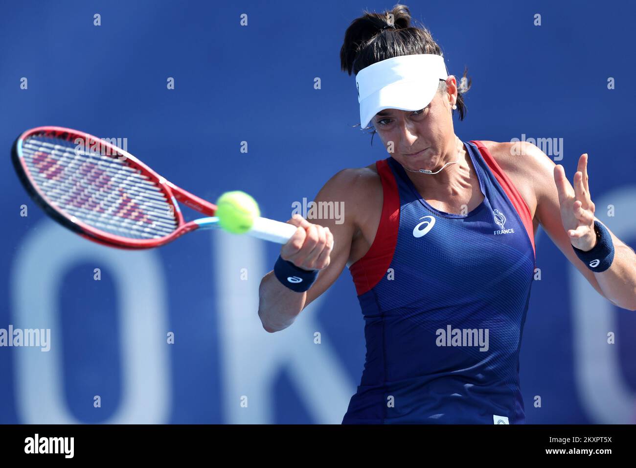Caroline Garcia of France serves the ball during a tennis competition against Dona Vekic of Croatia at Women's Singles First Round, Tokyo 2020 Olympic Games at Ariake Tennis Park, in Tokyo, Japan, on July 25, 2021. Photo: Igor Kralj/PIXSELL Stock Photo