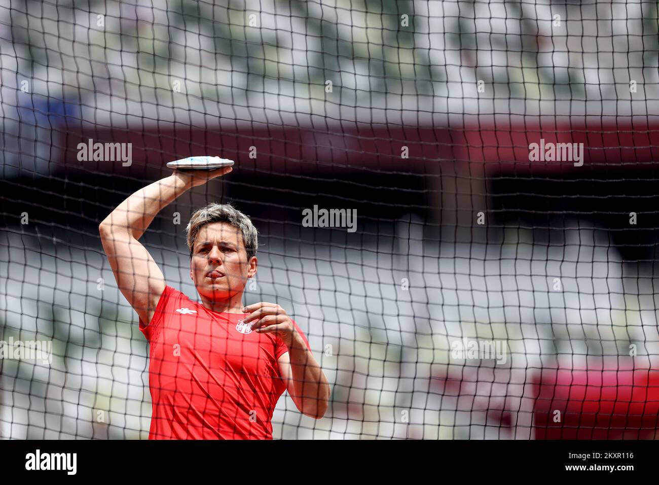 TOKYO, JAPAN - JULY 31: Dragana Tomasevic of Team Serbia competes in the Women's Discus Throw Qualification on day eight of the Tokyo 2020 Olympic Games at Olympic Stadium on July 31, 2021 in Tokyo, Japan. Photo: Igor Kralj/PIXSELL Stock Photo
