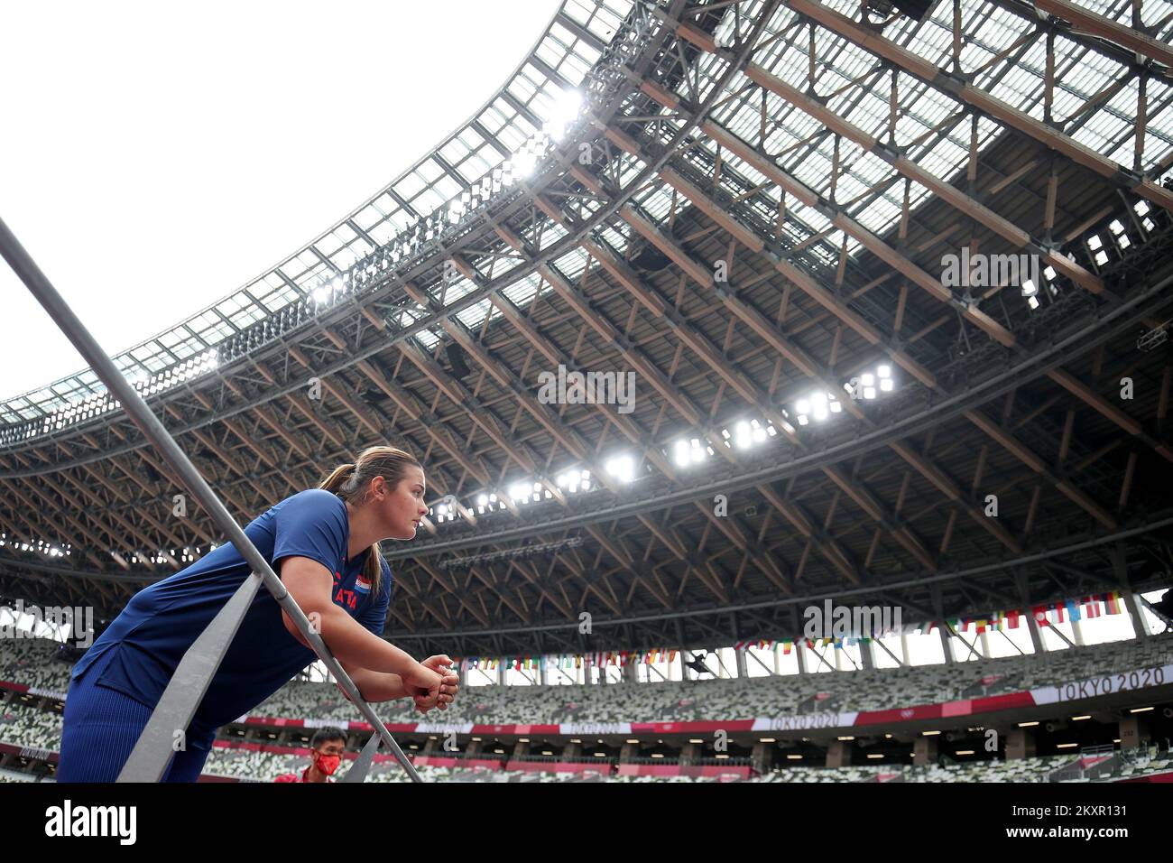 TOKYO, JAPAN - JULY 31: Marija Tolj of Team Croatia competes in the Women's Discus Throw Qualification on day eight of the Tokyo 2020 Olympic Games at Olympic Stadium on July 31, 2021 in Tokyo, Japan. Photo: Igor Kralj/PIXSELL Stock Photo