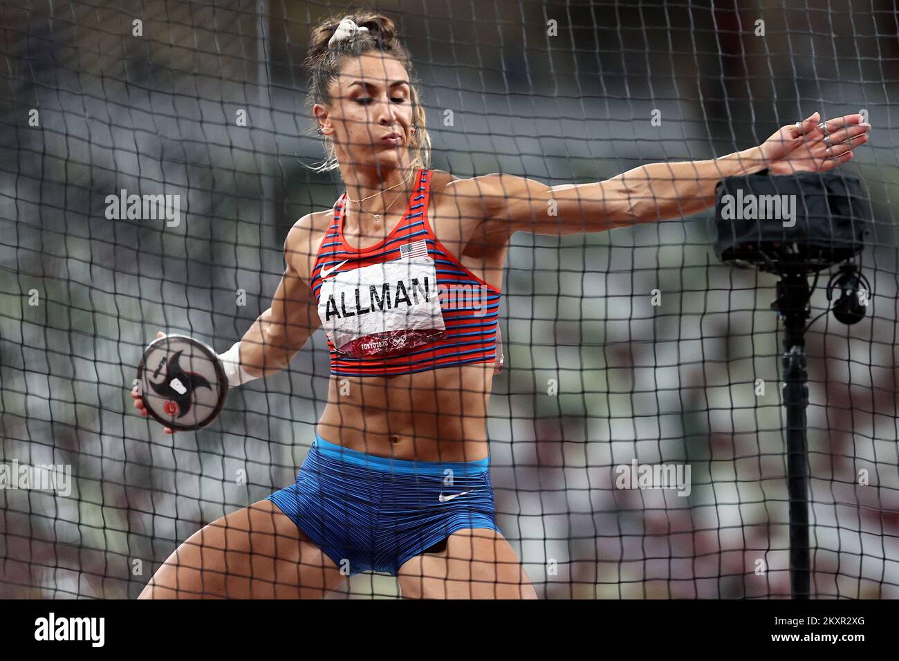 TOKYO, JAPAN AUGUST 02 Discus thrower, Valerie Allman of Team USA, celebrating gold medal in