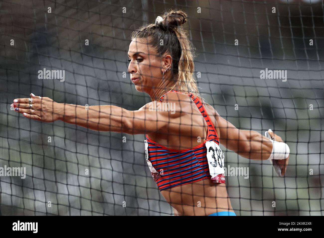 TOKYO, JAPAN AUGUST 02 Discus thrower, Valerie Allman of Team USA, celebrating gold medal in