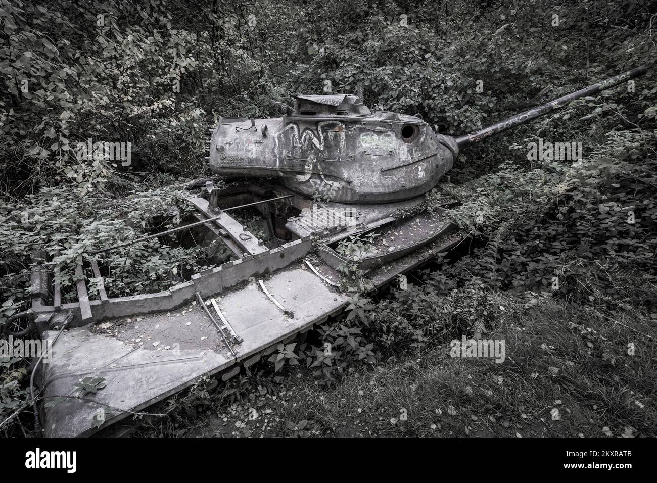 demolished battle tank Stock Photo