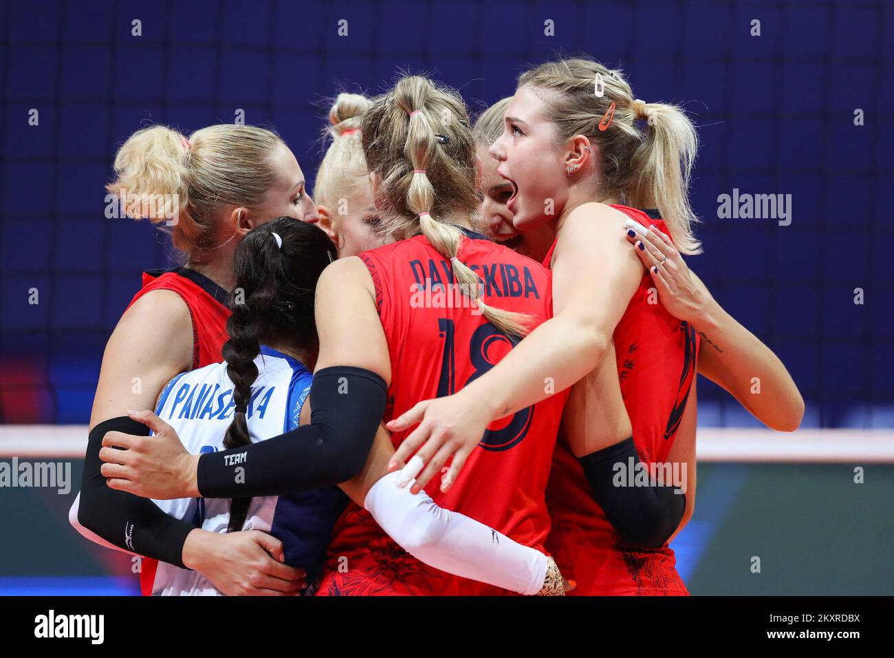 ZADAR, CROATIA AUGUST 20 Belarusian volleyball players celebrate a