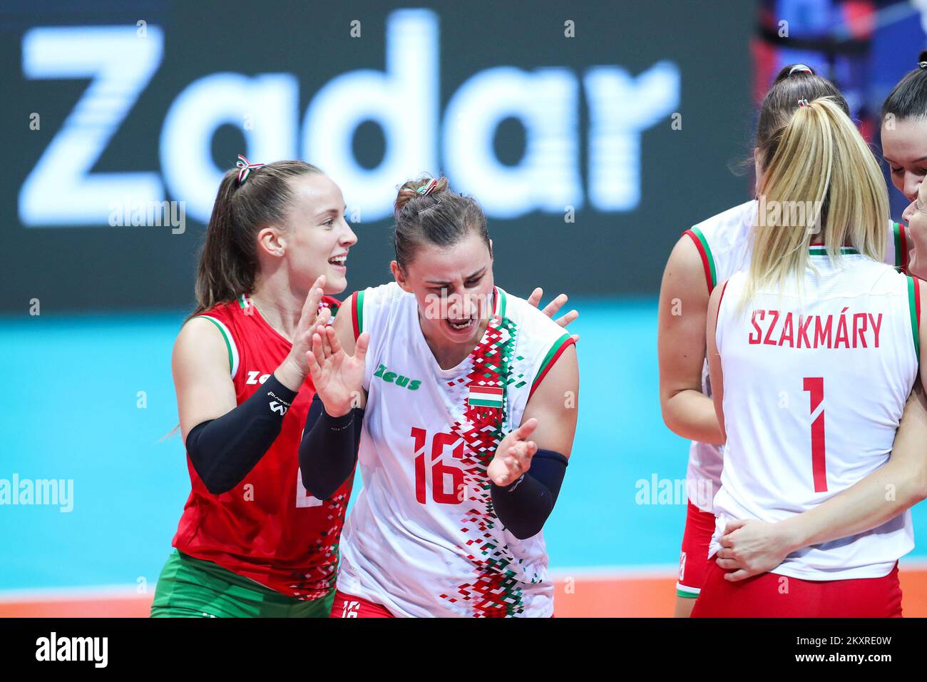 ZADAR, CROATIA AUGUST 20 Hungarian volleyball players celebrate a