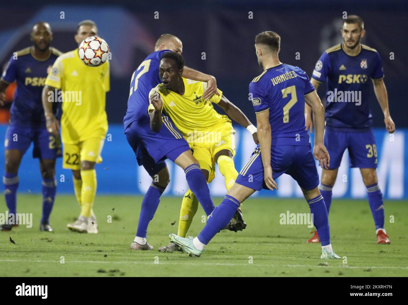 Adama Traore of Sheriff in action during the UEFA Champions League Play-Offs Leg Two match between Dinamo Zagreb and FC Sheriff at Maksimir Stadium on August 25, 2021 in Zagreb, Croatia. Photo: Slavko Midzor/Pixsell Stock Photo