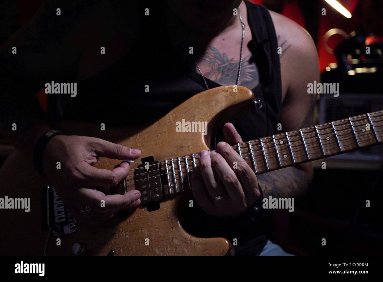 The best guitarist in the world Igor Paspalj plays guitar in a studio in Banja Luka Bosnia and Herzegovina on September 9 2021. Igor Paspalj was named the best guitarist in the
