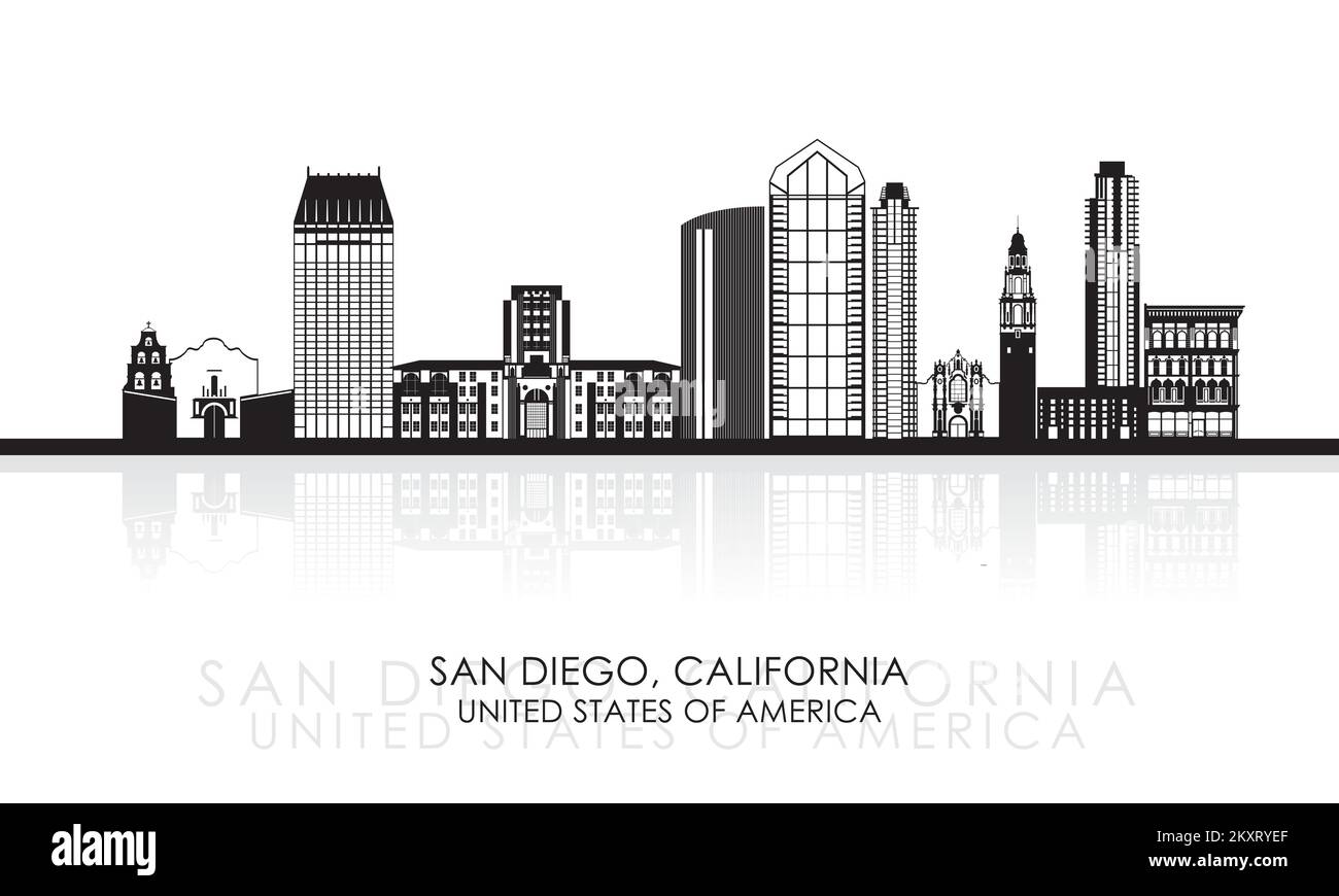 Silhouette Skyline panorama of San Diego, California, United States - vector illustration Stock Vector