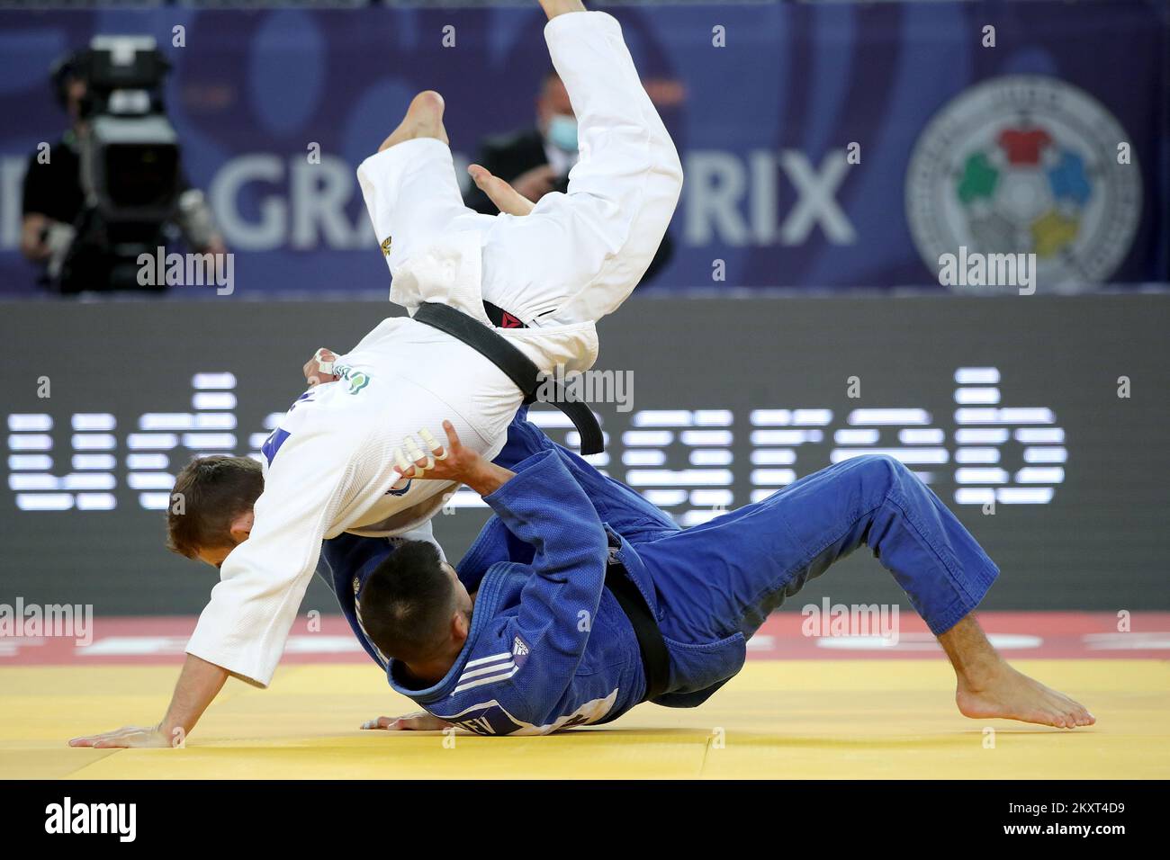 Matan Kokolayev of Israel (blue) and Samuel Hall of Great Britain compete in the Men's -60kg semifinal match during day one of the Judo Grand Prix Zagreb 2021 at Arena Zagreb in Zagreb, Croatia on September 24, 2021. Photo: Igor Kralj/PIXSELL Stock Photo