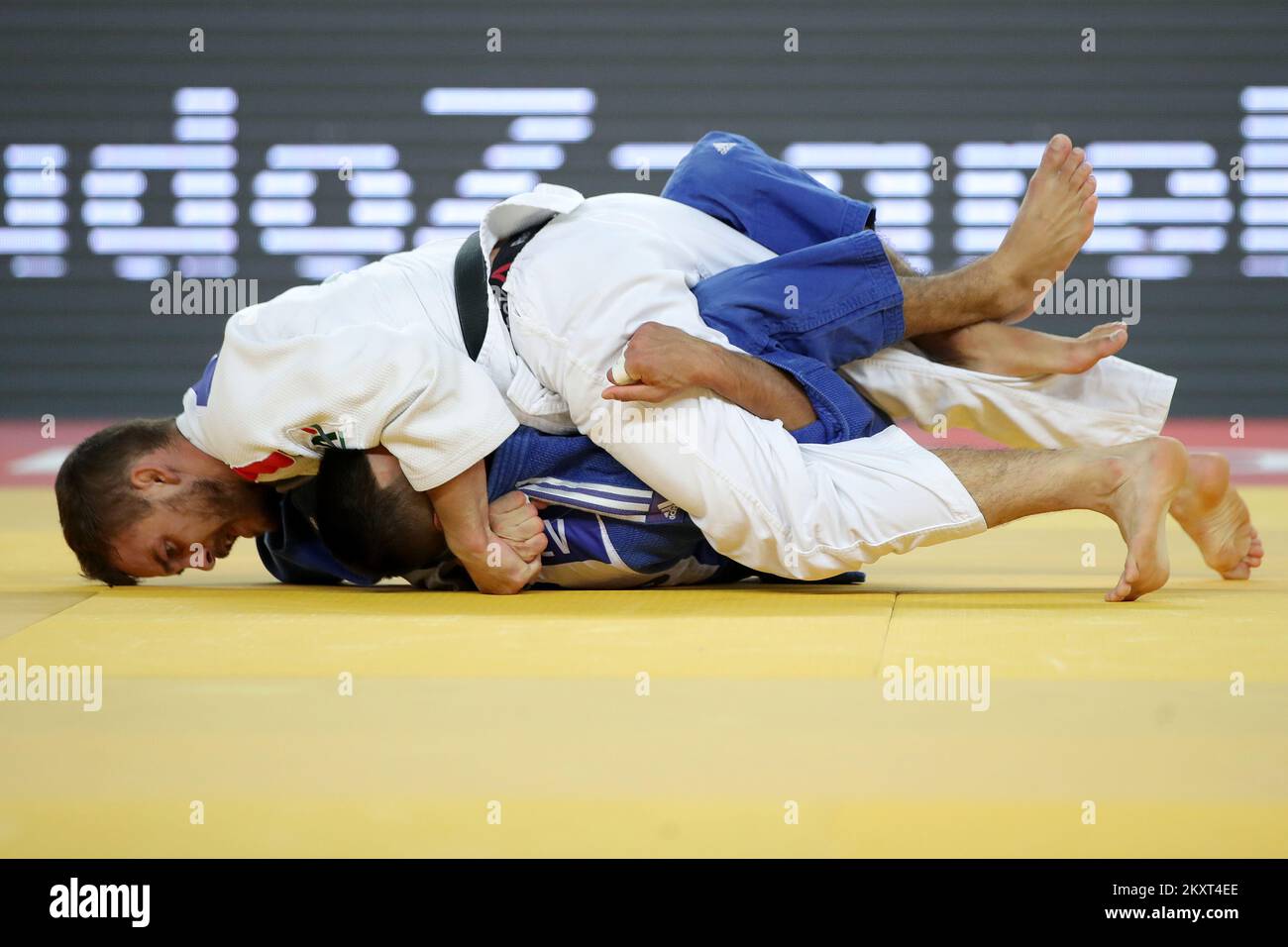 Matan Kokolayev of Israel (blue) and Samuel Hall of Great Britain compete in the Men's -60kg semifinal match during day one of the Judo Grand Prix Zagreb 2021 at Arena Zagreb in Zagreb, Croatia on September 24, 2021. Photo: Igor Kralj/PIXSELL Stock Photo