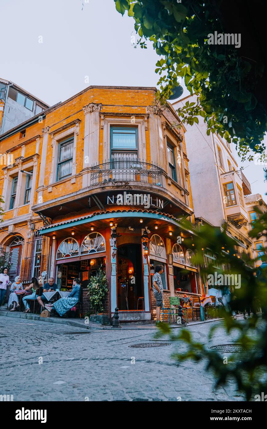 Balat district street view in Istanbul. Balat is popular tourist attraction in Istanbul, Turkey. Stock Photo