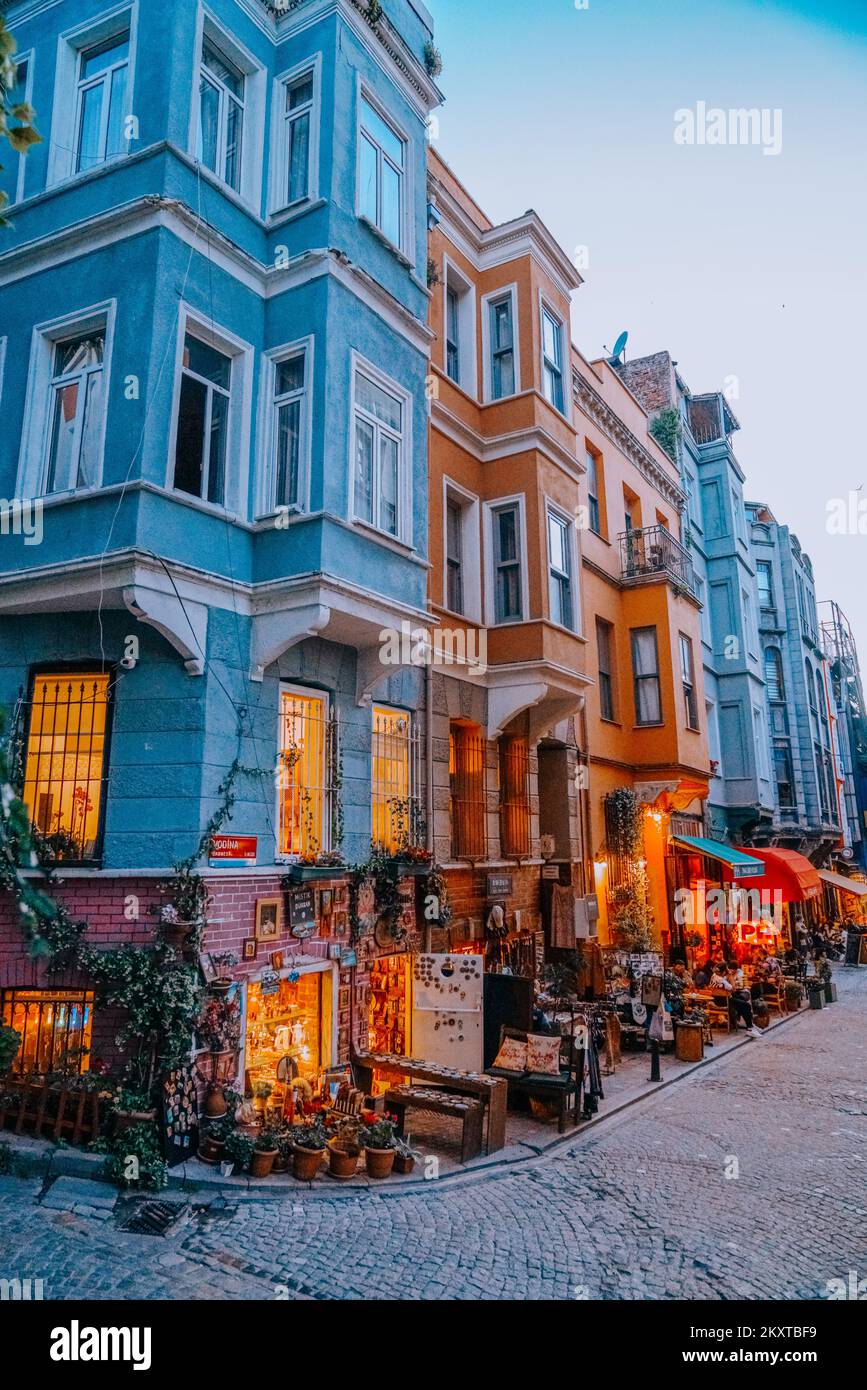 Balat district street view in Istanbul. Balat is popular tourist attraction in Istanbul, Turkey. Stock Photo