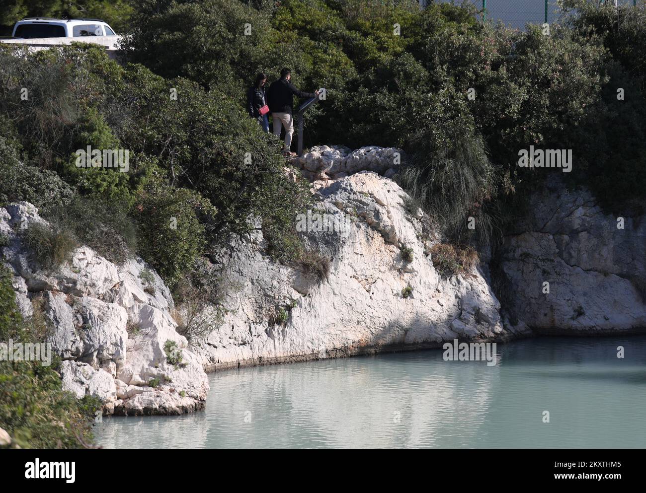 The picture shows sea lake Zmajevo oko (Dragon's eye) near Rogoznica, which has been declared the greatest mystery of the eastern Adriatic coast, has become muddy again and a stench reminiscent of rotten eggs is spreading around it. This cataclysm caused the death of living organisms., in Sibenik, Croatia, on October 15, 2021. Photo: Dusko Jaramaz/PIXSELL Stock Photo