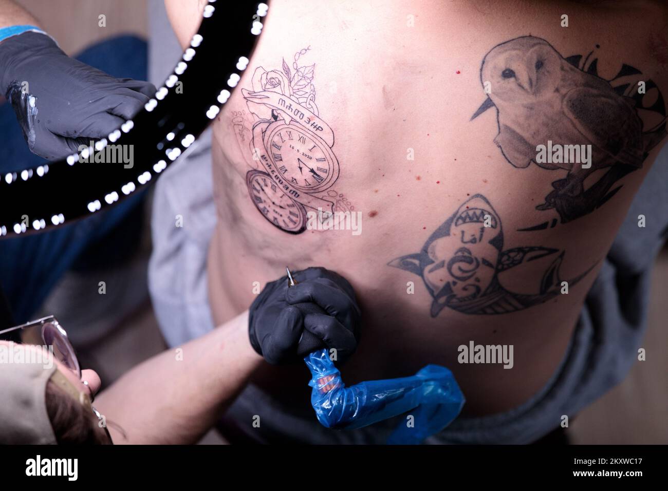 A tattoo artist works on a design during the 2021 International Tattoo Expo Convention in Rijeka, Croatia on November 27, 2021. Photo: Nel Pavletic/PIXSELL Stock Photo