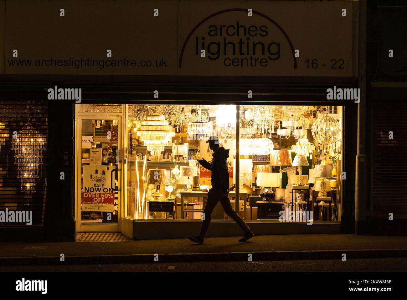 A home lighting shop window display on the Newtownards Road in east