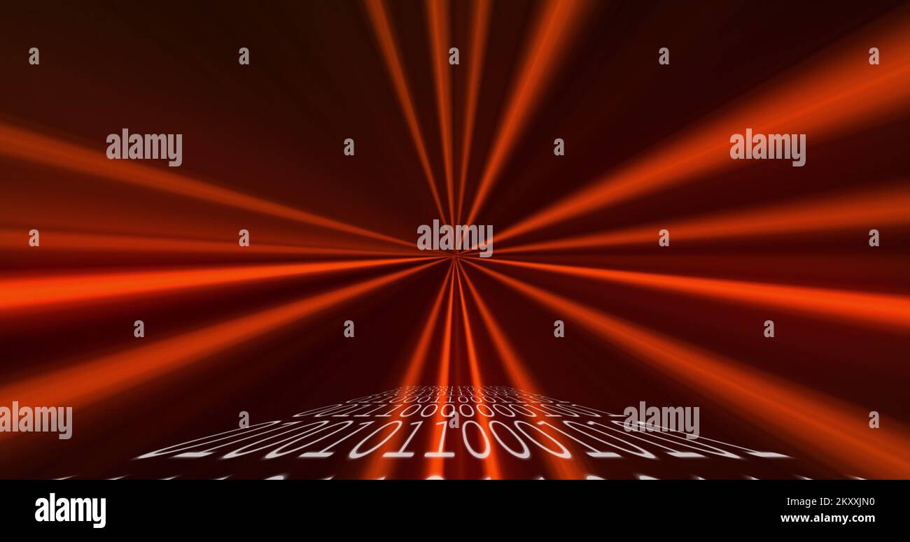 QR code scanner over binary coding against light trails Stock Photo