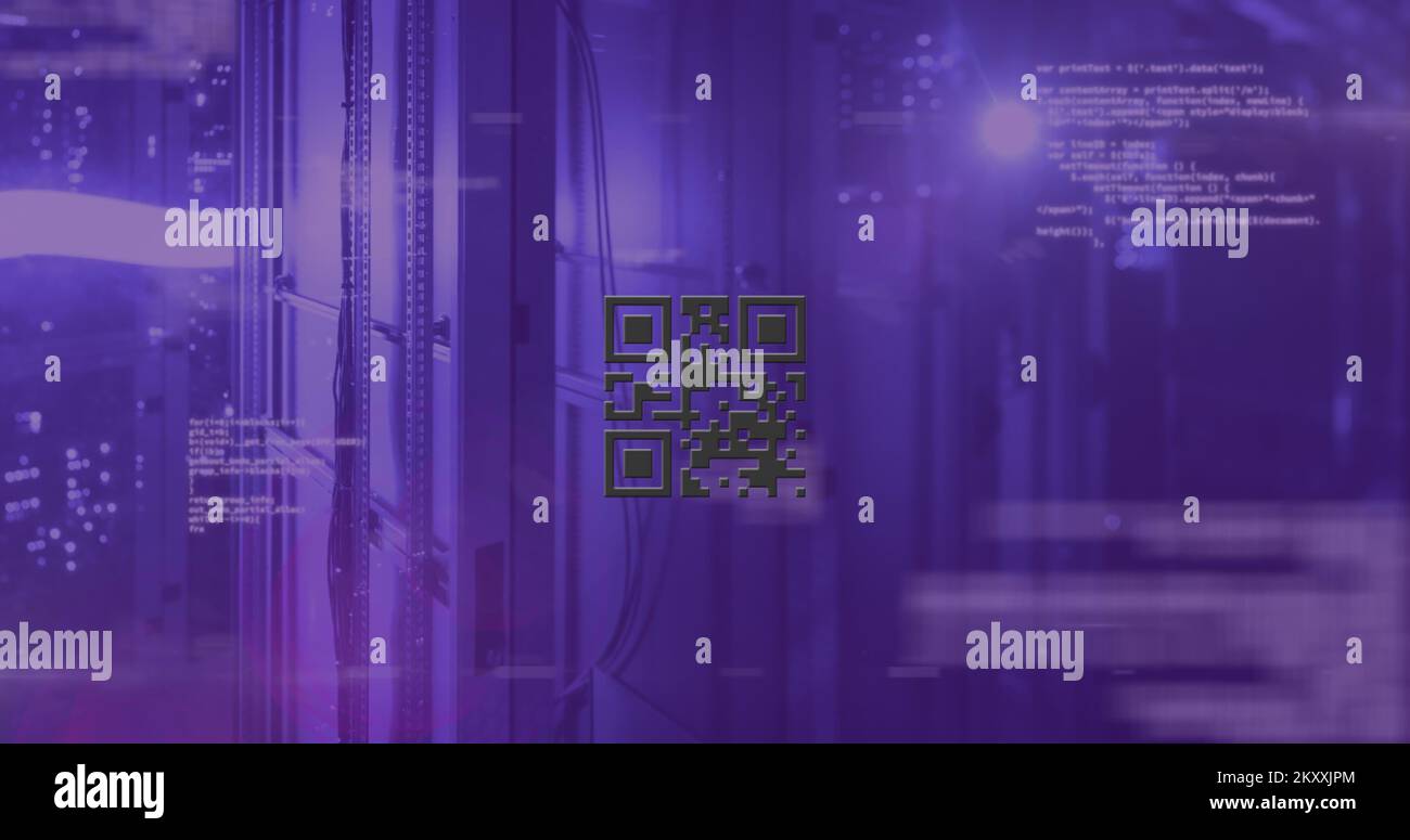 QR code scanner against data processing over computer servers Stock Photo
