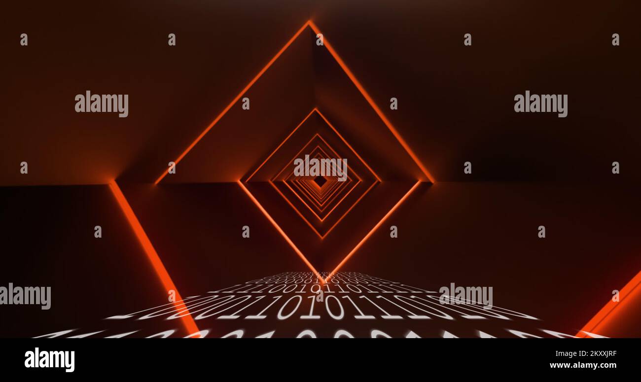 QR code scanner over binary coding against light trails Stock Photo