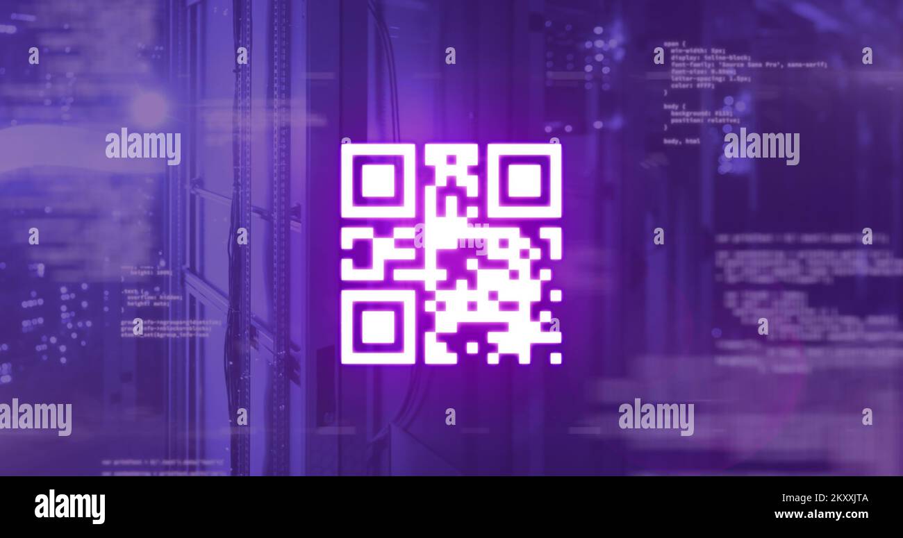 QR code scanner against data processing over computer servers Stock Photo