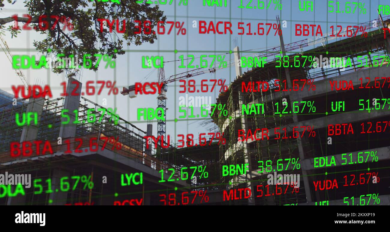 Financial data over building site Stock Photo - Alamy