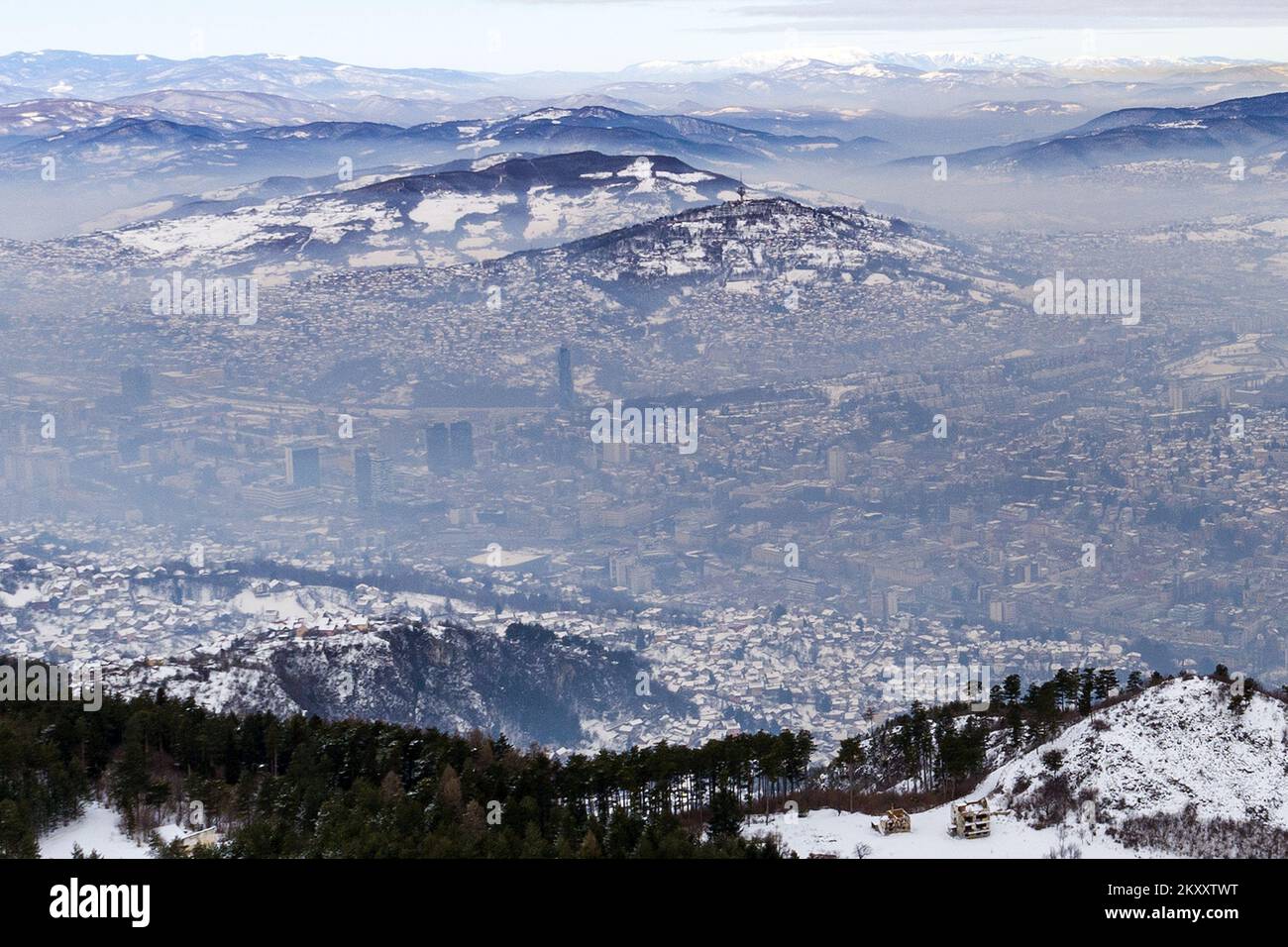 Aerial view of the city of Sarajevo, one of the most polluted cities in