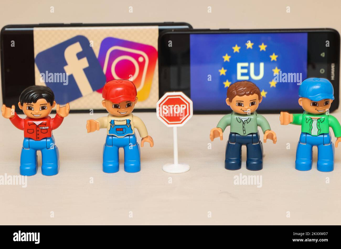 Illustration about banning Instagram and Facebook in Zagreb, Croatia on February 9, 2022. Meta announced the withdrawal of Facebook and Instagram services from the European Union due to decisions to ban data sharing with the United States. Photo: Marko Prpic/PIXSELL  Stock Photo