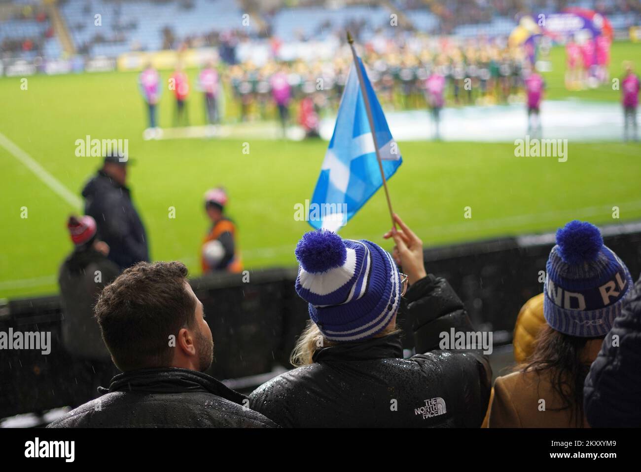 Scottish rugby league supporters at rugby league world cup 2021, Coventry Arena, October 2022 Stock Photo