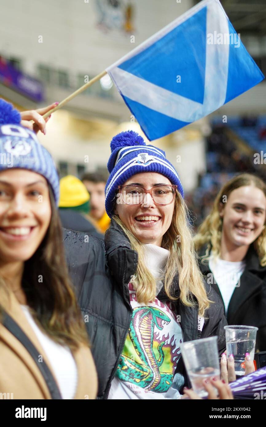 Scottish rugby league supporters at rugby league world cup 2021, Coventry Arena, October 2022 Stock Photo