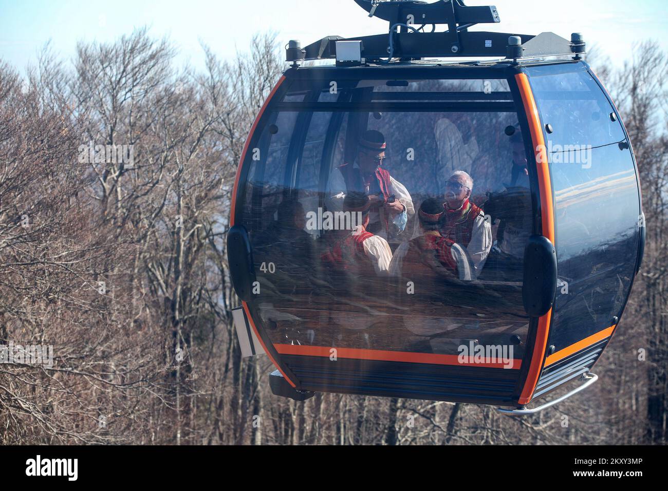 People ride the cable car during opening of the Sljeme cable car, in