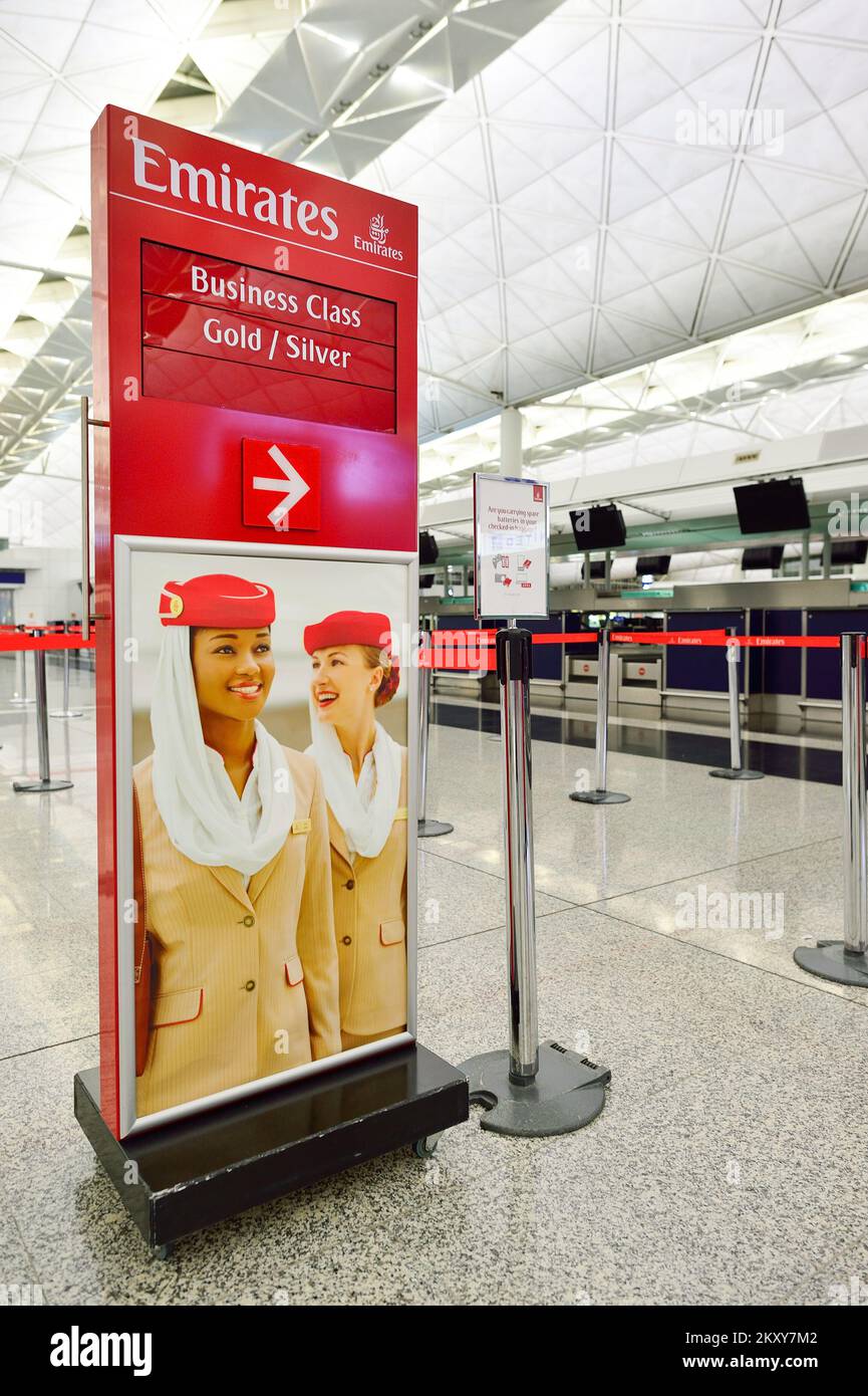 HONG KONG SEPTEMBER 09, 2015 Emirates checkin counter design. Emirates is the largest