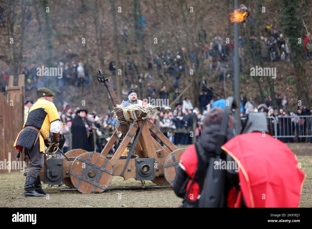 Actors reenact a medieval battle in Samobor, Croatia, on March 6, 2022