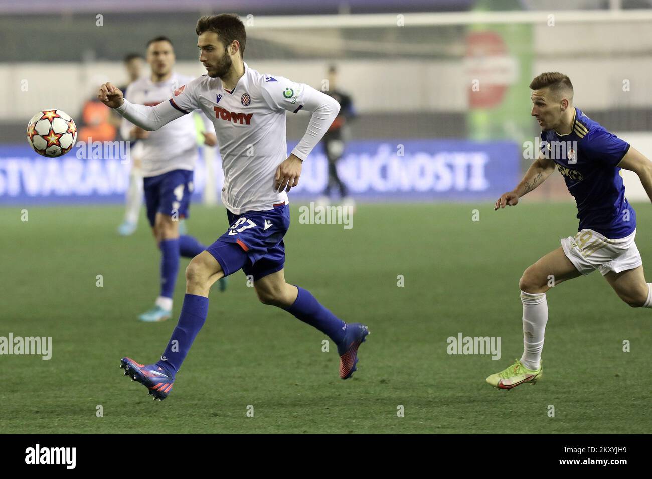 Ferro of Hajduk Split and Mislav Orsic of Dinamo Zagreb during the HT First  League match between HNK Hajduk Split and GNK Dinamo Zagreb at the Poljud  Stadium on March 12, 2022