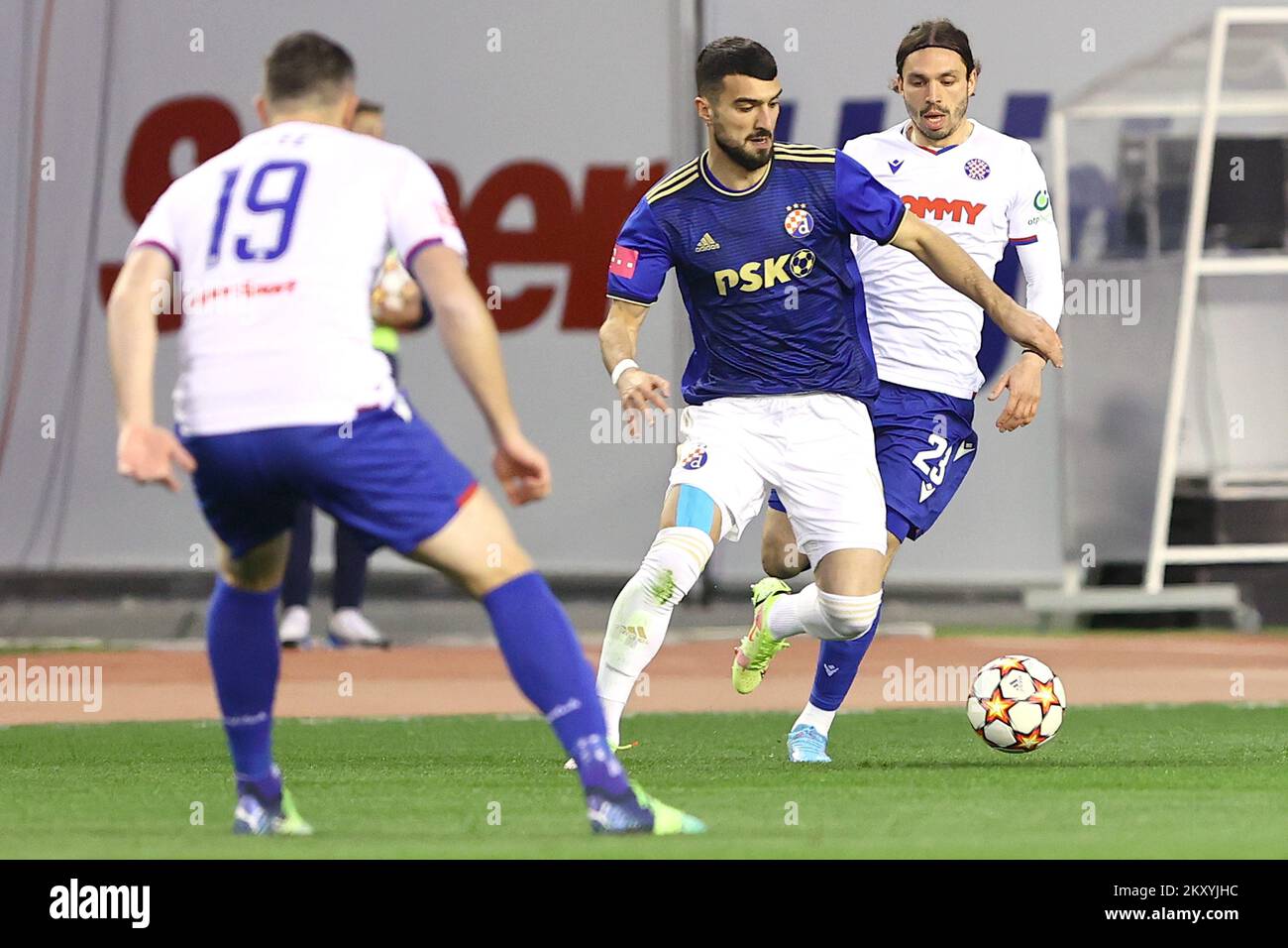 Amer Gojak of Dinamo Zagreb and Filip Krovinovic of Hajduk Split during the  HT First League match between HNK Hajduk Split and GNK Dinamo Zagreb at the  Poljud Stadium on March 12