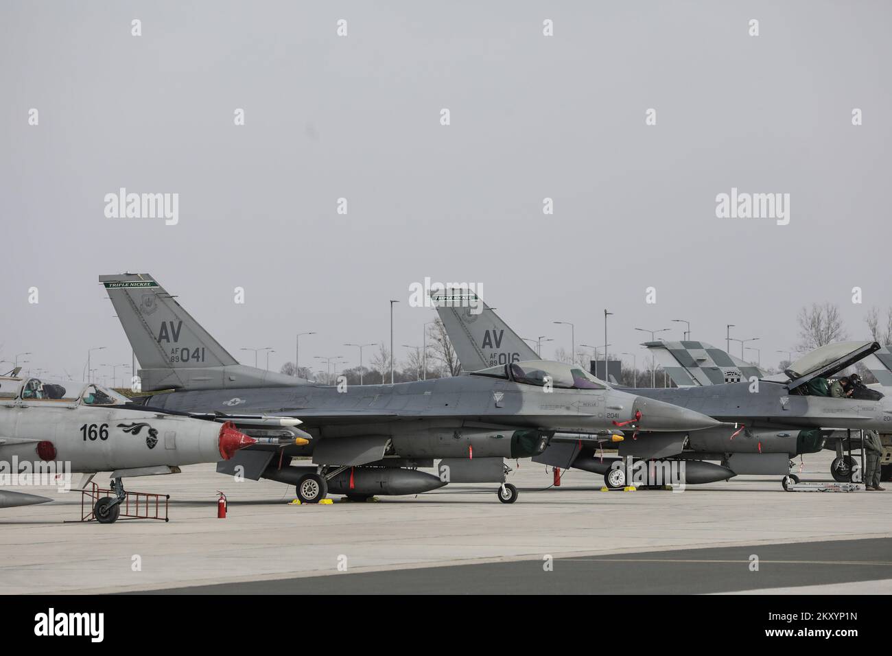 Photo taken on March 17, 2022 shows U.S. Air Force F-16 Fighting Falcon ...