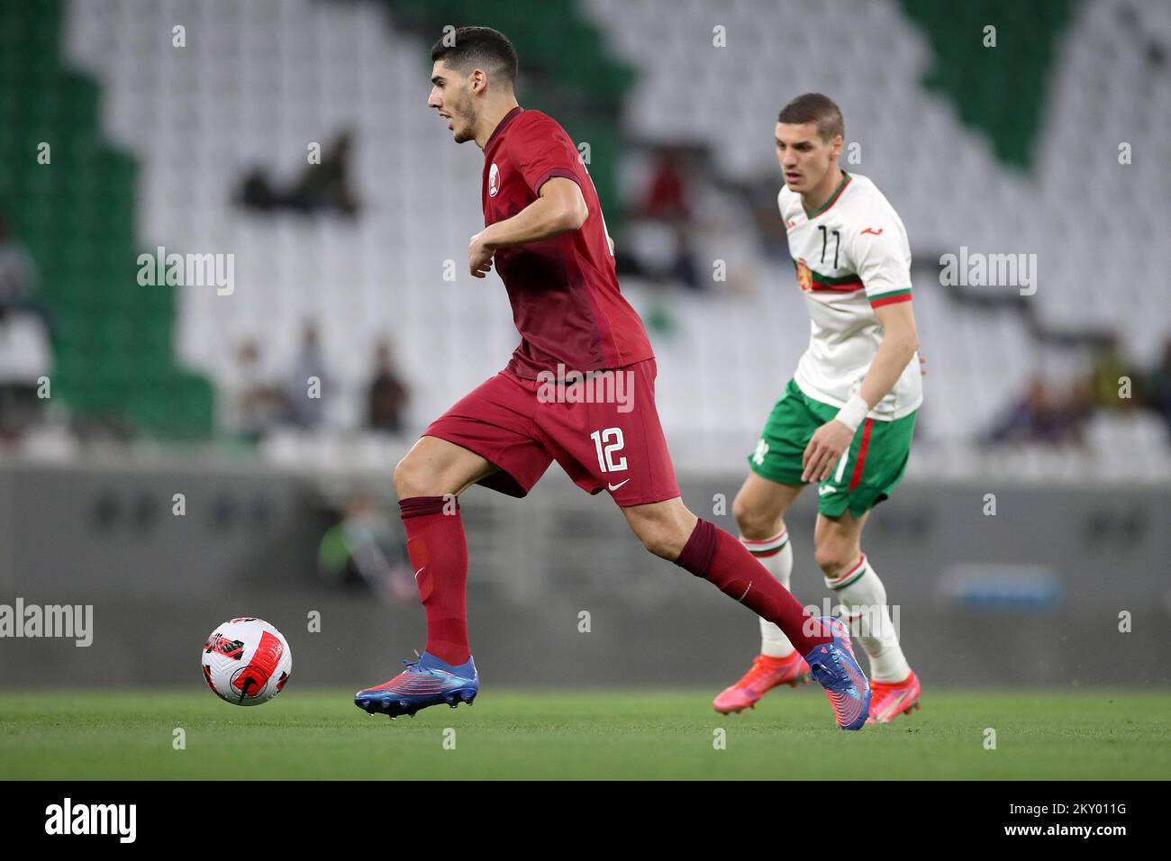 Karim Boudiaf of Qatar in action during the international friendly match between Qatar and Bulgaria at Education City Stadium on March 26, 2022 in Doha, Qatar. Photo: Igor Kralj/PIXSELL Stock Photo