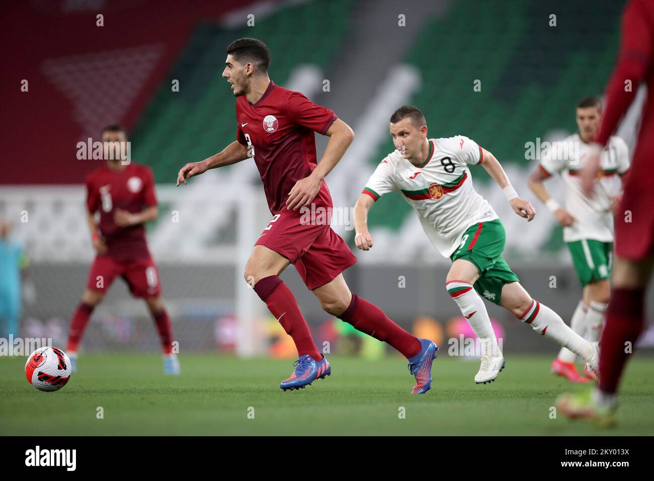 Karim Boudiaf of Qatar controls a ball during the international friendly match between Qatar and Bulgaria at Education City Stadium on March 26, 2022 in Doha, Qatar. Photo: Igor Kralj/PIXSELL Stock Photo