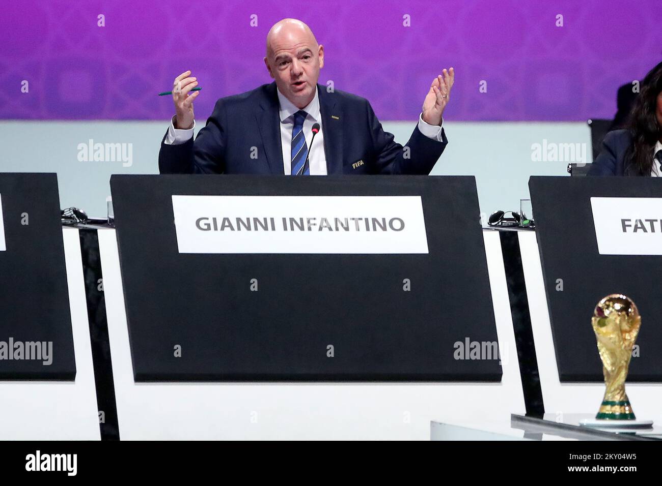 FIFA president Giovanni Infantino talks during the 72nd FIFA Congress at Doha Exhibition and Convention Center (DECC) on March 31, 2022 in Doha, Qatar. Photo: Igor Kralj/PIXSELL Stock Photo